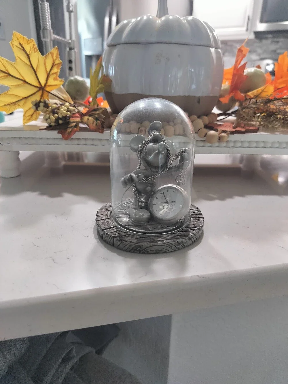 Gray Glass Vintage Mickey Mouse Figurine with Pocket Watch Accent